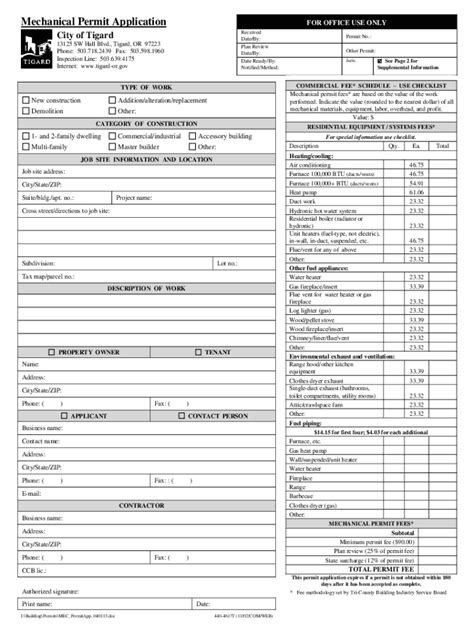 city of tigard mechanical permit.
